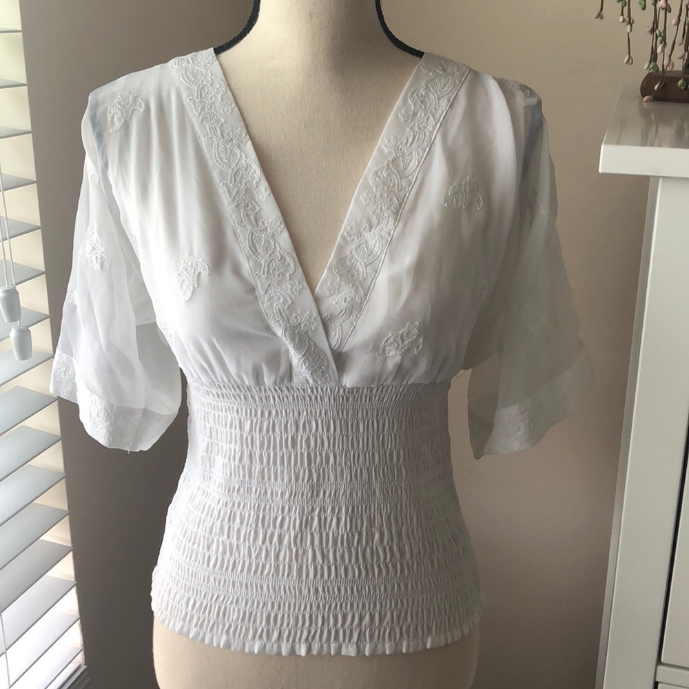 WHBM White Empire Waist Blouse